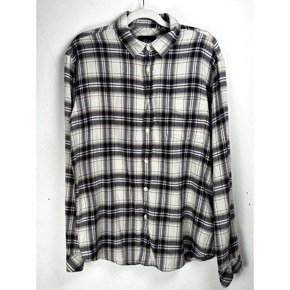 Rails Women's Beige Blue Plaid Rustic Americana Fleece Button Up Flannel Shirt - Picture 1 of 7